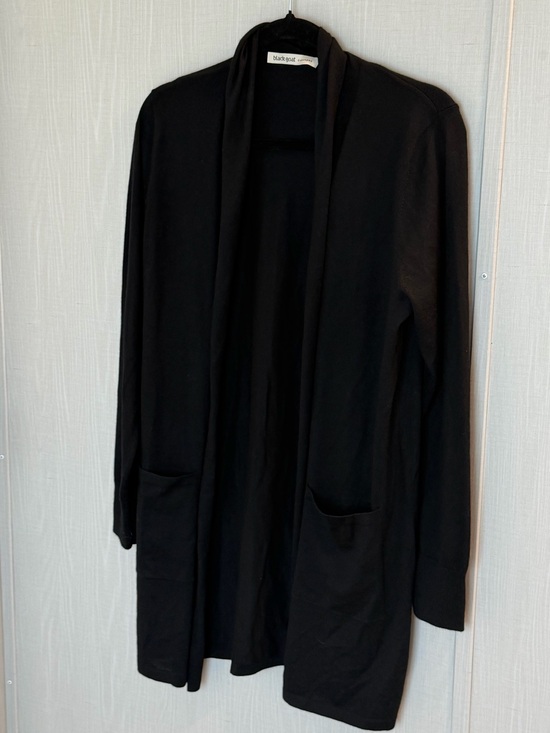 Black Goat Sweaters - Black Goat Cashmere Long Open Cardigan Size L Minimalist Black Lightweight